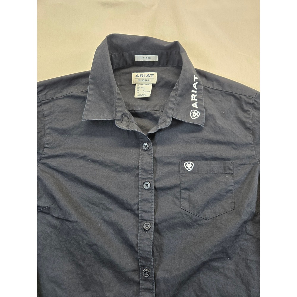 Ariat Shirt Womens L Black Real Fitted Western Long Sleeve Logo Embroidery - Picture 2 of 8